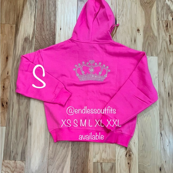 VS PINK BLING LIMITED EDITION FULL ZIP HOODIE & FLARE LEGGINGS IN CARMINE ROSE - Picture 3 of 4